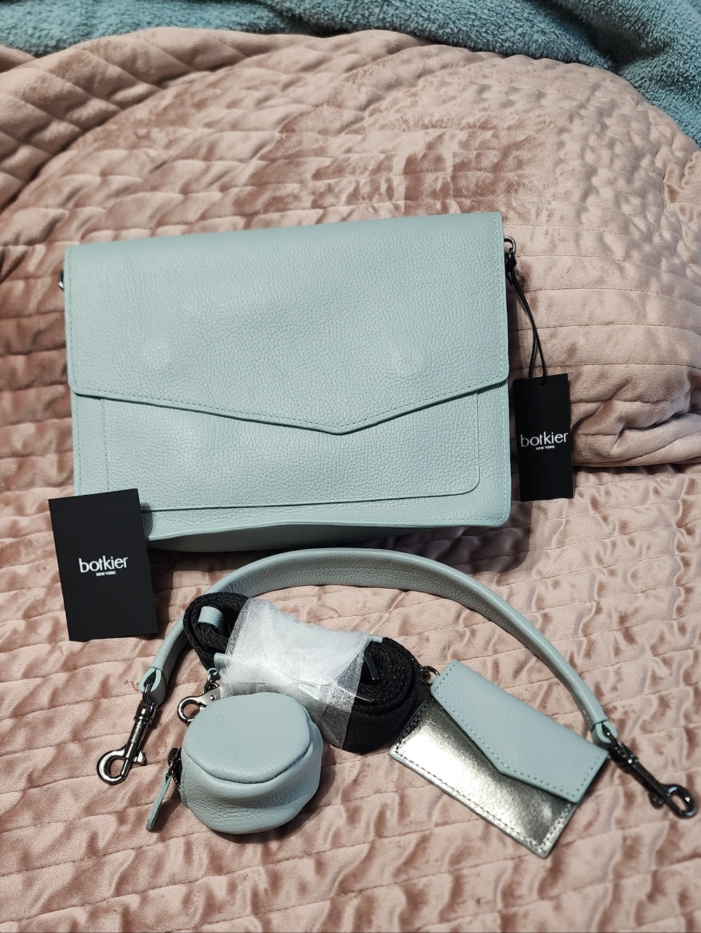 Botkier Mint Leather Crossbody Bag with Strap & Pouch